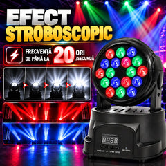 Moving Head LED 18x3W RGB, DMX 512, 8/13 Canale, Mod Automat, Sunet, Master-Slave, Stroboscop, Pan/Tilt