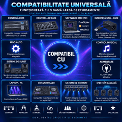 Moving Head LED Full Moon Simitar 120W – 4 LED-uri RGBW 4-în-1, 17/55 Canale DMX512, Pan/Tilt, Strobe, Dimmer, Control DMX, Auto, Master-Slave și Sound Control