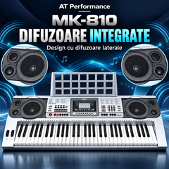 Orgă electronică AT Performance MK-810, 61 de clape, afișaj LCD, difuzoare integrate, suport pentru partituri, 97 × 38 × 14 cm, argintiu cu negru