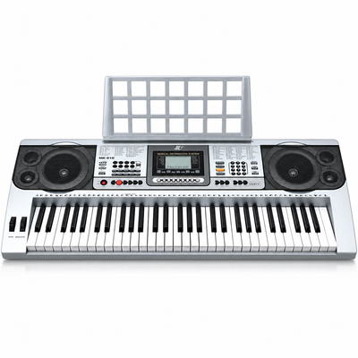 Orgă electronică AT Performance MK-810, 61 de clape, afișaj LCD, difuzoare integrate, suport pentru partituri, 97 × 38 × 14 cm, argintiu cu negru