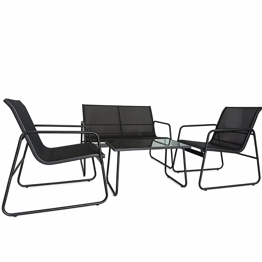 Set Mobilier Grădină AT PERFORMANCE® 4 Piese, Canapea 2 Locuri + 2 Fotolii + Măsuță, Cadru Metalic