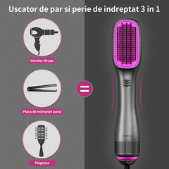 Perie de indreptat parul, AT PERFORMANCE®, 3 trepte de temperatura 60-180°C, functii de incalzire si indreptare, invelis ceramic, Purpuriu gri.