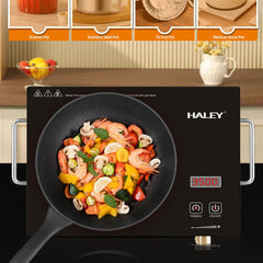 Plită cu Inducție HALEY 3500W, Geam Cristal Negru, Timer, Control Tactil, Oprire Automată, Protecție la Supraincălzire