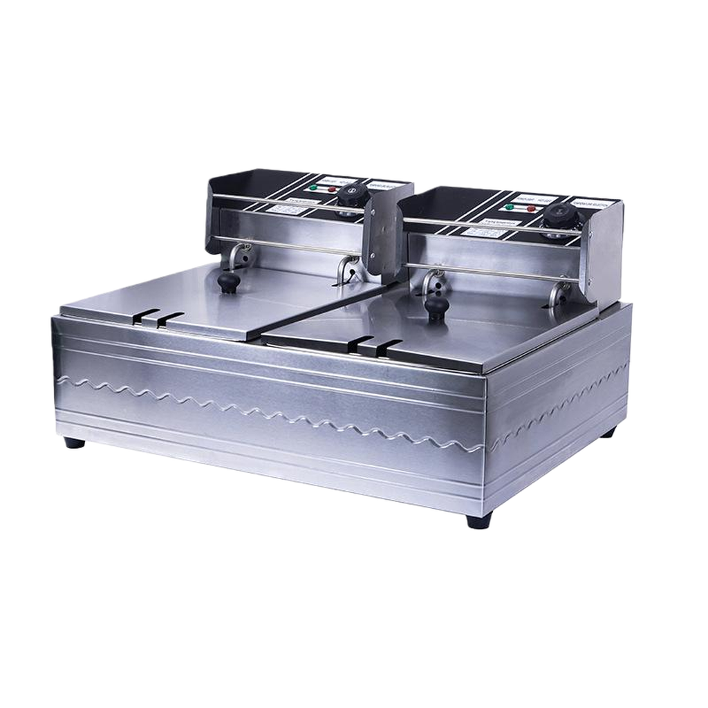 Friteuză Electrică Profesională Dublă AT Performance AT-82, 12L (2×6L, 5000W, Inox)