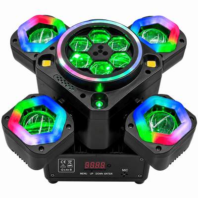 Moving Head Profesional 100W 4-în-1 – Beam RGB, LED Multicolor, Laser Roșu & Verde, Stroboscop, DMX512 21/34 Canale, Rotire 540°/180°, Control Muzical și Telecomandă
