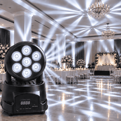 Proiector LED Moving Head Onistek ON-LP501, 7 LED-uri, RGBW, Cap Rotativ, Efecte Luminoase, DMX, Auto și Activare la Sunet, pentru Petreceri, Evenimente și Scenă