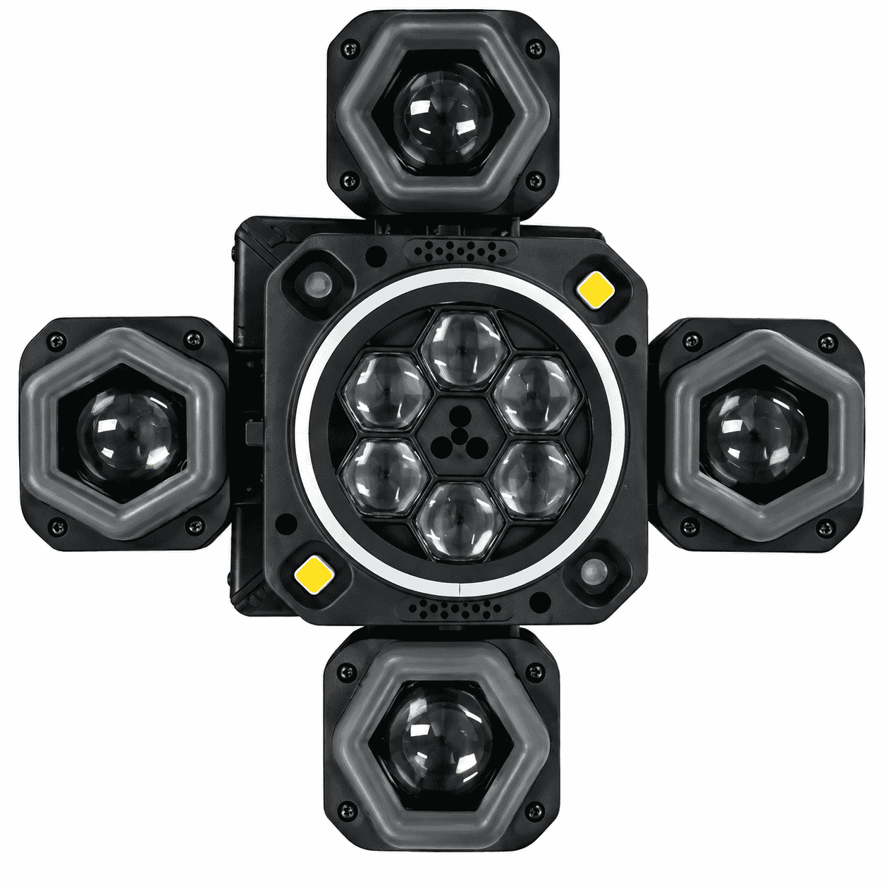 Proiector LED Profesional Moving Head cu 4 Brațe Rotative, Efecte RGB Multicolore, Jocuri de Lumini și Moduri Automate pentru Evenimente