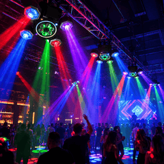 Proiector LED Profesional Moving Head cu 4 Brațe Rotative, Efecte RGB Multicolore, Jocuri de Lumini și Moduri Automate pentru Evenimente