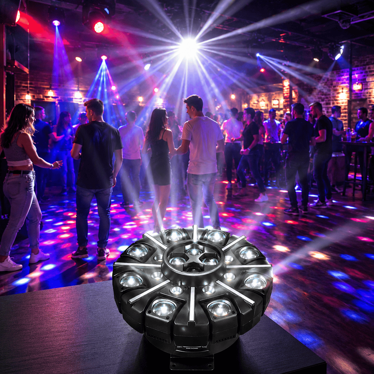 Proiector Lumini LED AT-2106, Efecte Multicolore, Design Circular Multi-Lens, 35 × 35 × 23 cm, pentru DJ, Petreceri, Cluburi și Evenimente