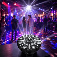 Proiector Lumini LED AT-2106, Efecte Multicolore, Design Circular Multi-Lens, 35 × 35 × 23 cm, pentru DJ, Petreceri, Cluburi și Evenimente