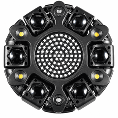Moving Head LED Profesional Multi-Efect 100W, 6×10W RGBW CREE, Laser Roșu + Verde, Strobe Alb și Galben, 91 LED-uri, Brațe Rotative, DMX512 21 Canale, Sound Control