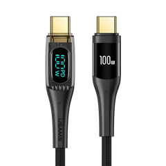 Cablu de Date &amp; Încărcare Rapidă USAMS Shadow Series, USB-C la USB-C, 100W PD, Display Digital LED, Nylon Împletit, 1.2m