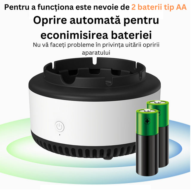 Scrumiera electrica, At Performance, cu aspiratie directa, rasina epoxidica anti-topire, purificator de aer cu ioni negativi, cu oprire automata, alba
