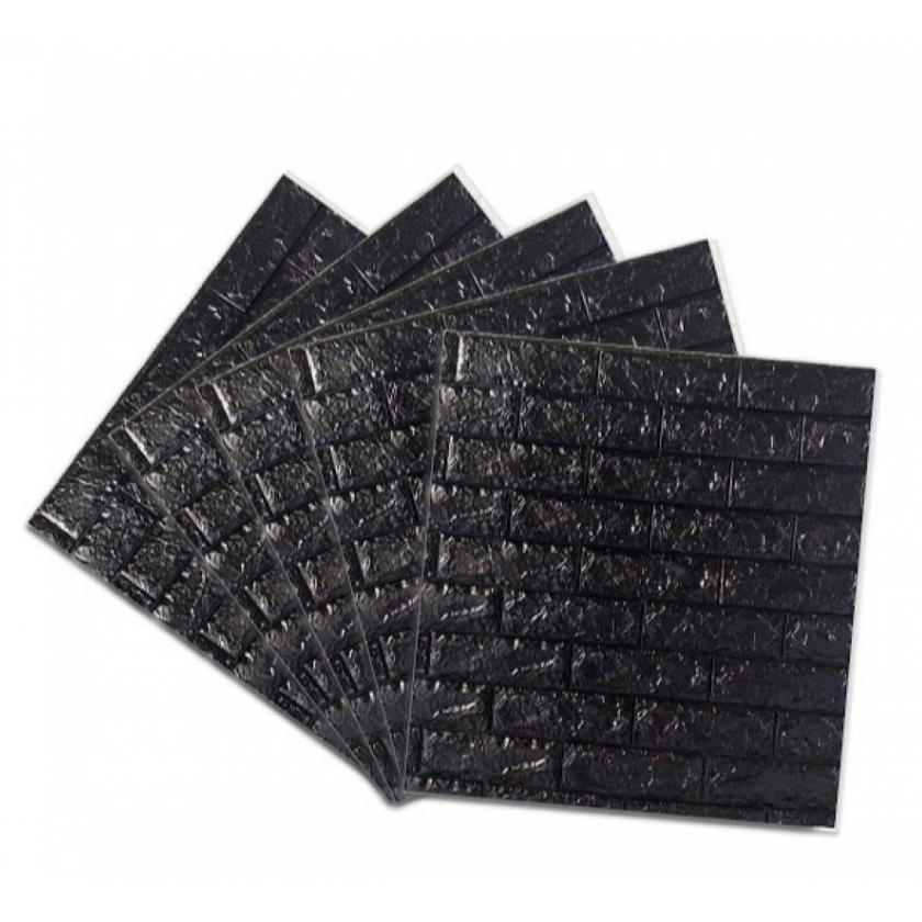 Set 10x Tapet 3D Autocolant Negru, AT PERFORMANCE, design caramida, rezistent la apa, 70cm x 77cm x 0.5 mm