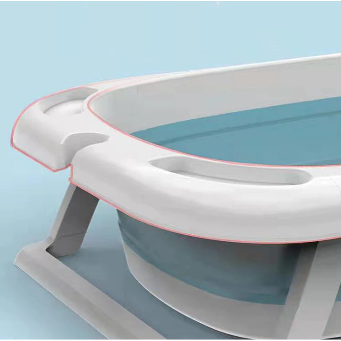 Cadita pliabila cu termometru incorporat si perna, Dimensiuni 83 x 50 x 20 cm, Material PP/TPE, Pliere rapida, Usor de utilizat, Picioare antiderapante, Varsta 0-3 ani, Structura Solida, Culoare Albastru