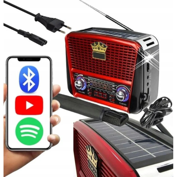 Radio Portabil Golon RX-BT455S cu Bluetooth, USB/SD, Panou Solar și Lanternă