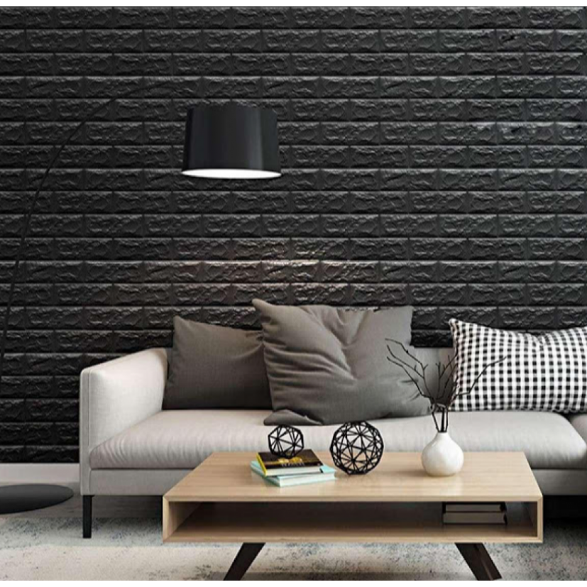 Set 10x Tapet 3D Autocolant Negru, AT PERFORMANCE, design caramida, rezistent la apa, 70cm x 77cm x 0.5 mm