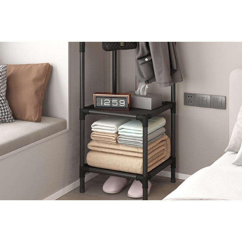 Cuier metalic de colt, At performance, 2 rafturi din material, pentru organizare, 2 manere de agatat, negru