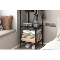 Cuier metalic de colt, At performance, 2 rafturi din material, pentru organizare, 2 manere de agatat, negru