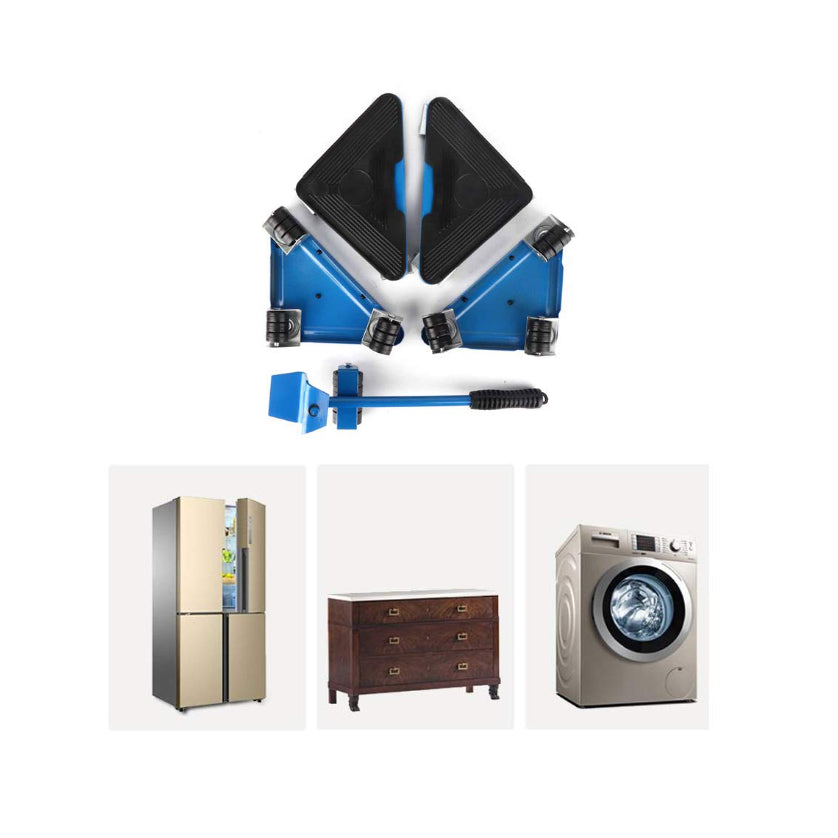 Kit complet pentru mutat si carat mobila, At Performance, reglare 360 grade, greutate maxima 200 kg, otel, albastru