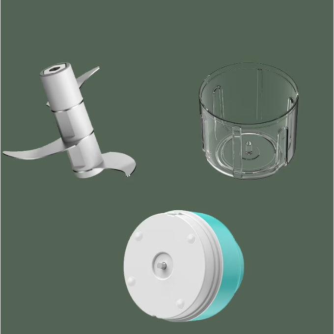 Mini tocator electric At Performance, 45W, pentru usturoi, legume, fructe, nuci, piure, cu incarcare pe USB, Acumulator, capacitate 250 ml, Albastru deschis