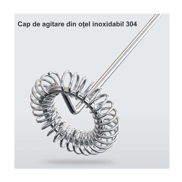 Mixer spuma lapte, At Performance, Electric cu baterie, bauturi calde/reci, maner izolat termic, otel inoxidabil, Pentru latte, ciocolata calda, cappuccino, frappe, usor de folosit cu suport metalic
