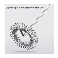 Mixer spuma lapte, At Performance, Electric cu baterie, bauturi calde/reci, maner izolat termic, otel inoxidabil, Pentru latte, ciocolata calda, cappuccino, frappe, usor de folosit cu suport metalic