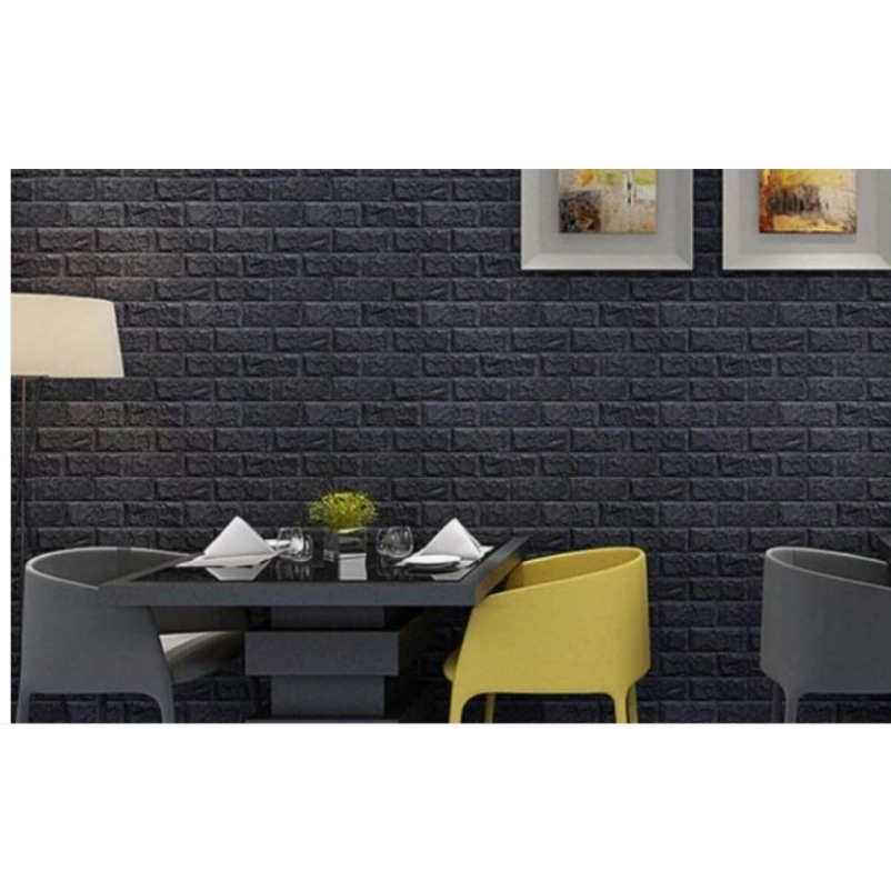 Set 10x Tapet 3D Autocolant Negru, AT PERFORMANCE, design caramida, rezistent la apa, 70cm x 77cm x 0.5 mm
