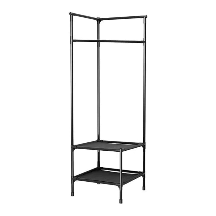 Cuier metalic de colt, At performance, 2 rafturi din material, pentru organizare, 2 manere de agatat, negru