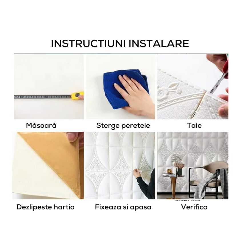 Set 10x Tapet 3D, autoadeziv/autocolant, At Performance, spuma moale, design modern, pentru interior, usor de curatat, rezistent la apa 70 X 77cm x5mm, multicolor NOU