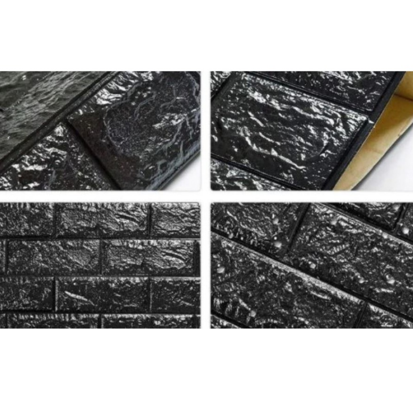 Set 10x Tapet 3D Autocolant Negru, AT PERFORMANCE, design caramida, rezistent la apa, 70cm x 77cm x 0.5 mm
