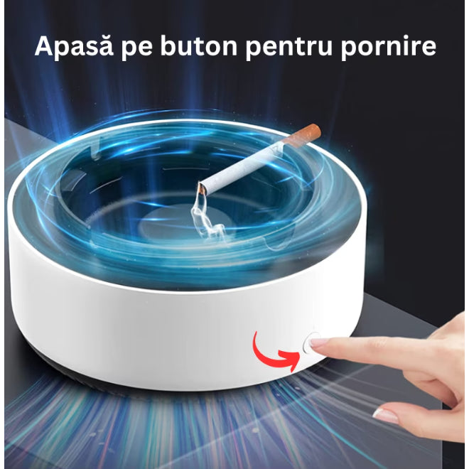Scrumiera electrica, At Performance, cu aspiratie directa, rasina epoxidica anti-topire, purificator de aer cu ioni negativi, cu oprire automata, alba