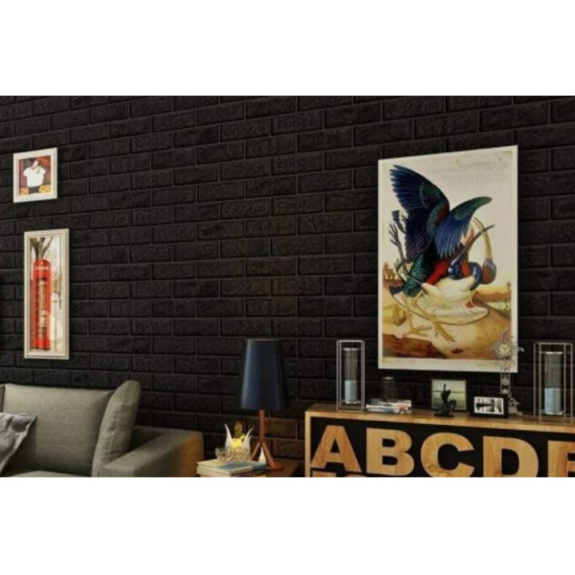 Set 10x Tapet 3D Autocolant Negru, AT PERFORMANCE, design caramida, rezistent la apa, 70cm x 77cm x 0.5 mm