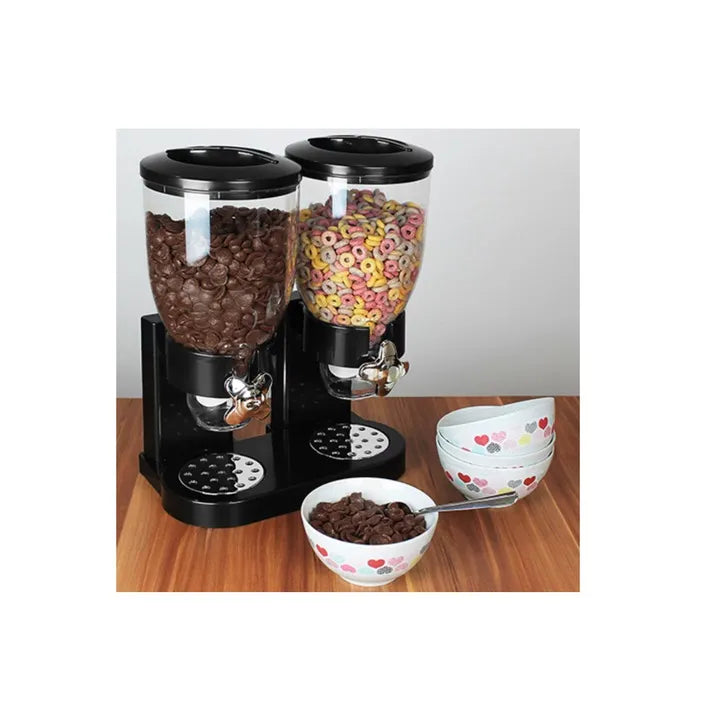 Dozator cu doua recipiente pentru cereale, nuci, orez, AT PERFORMANCE®, 2 l, 33 x 20 x 40 cm, negru