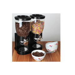 Dozator cu doua recipiente pentru cereale, nuci, orez, AT PERFORMANCE®, 2 l, 33 x 20 x 40 cm, negru