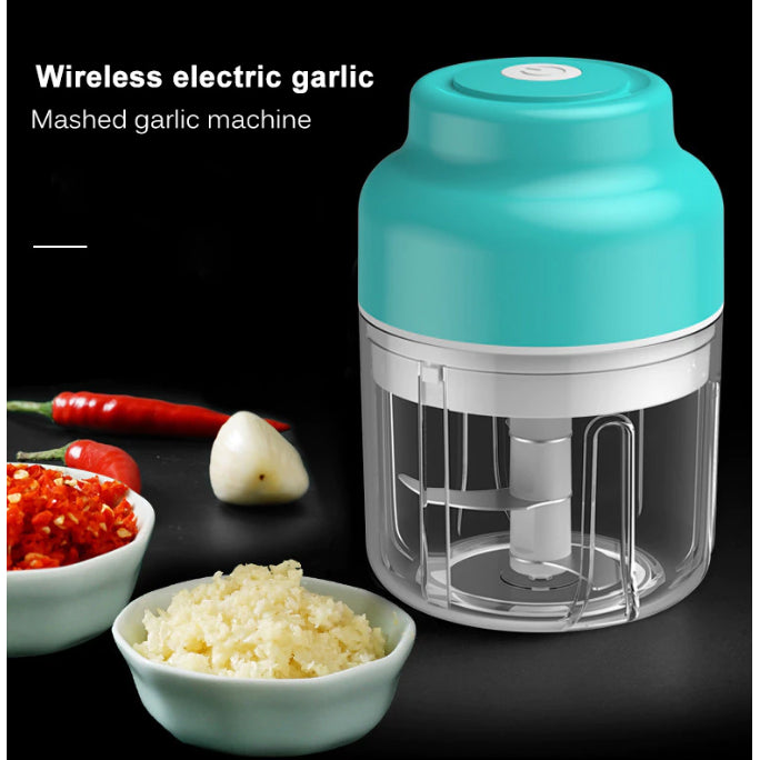 Mini tocator electric At Performance, 45W, pentru usturoi, legume, fructe, nuci, piure, cu incarcare pe USB, Acumulator, capacitate 250 ml, Albastru deschis