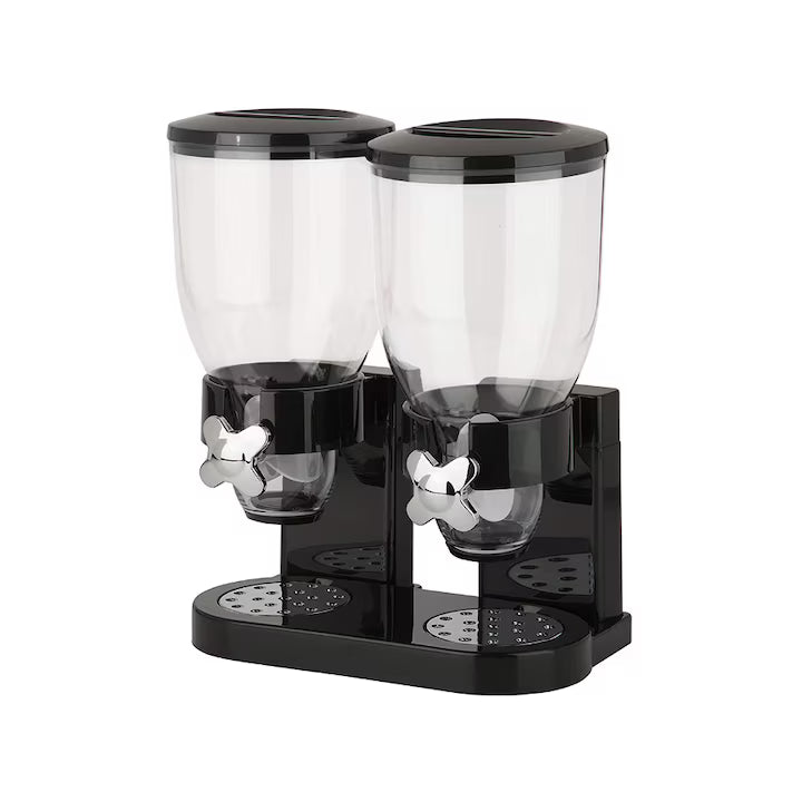 Dozator cu doua recipiente pentru cereale, nuci, orez, AT PERFORMANCE®, 2 l, 33 x 20 x 40 cm, negru