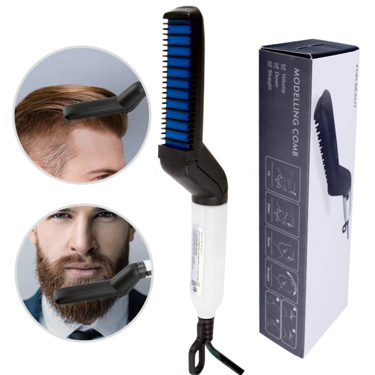 Perie electrica 2in1, AT PERFORMANCE, multifunctionala de indreptat parul si barba, incalzire rapida, 10W, usor de utilizat, maner simplu si ergonomic, alb/negru