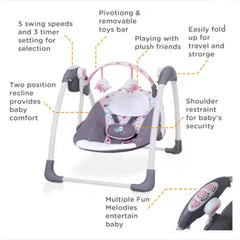 Leagan Electric pentru bebelusi, At Performance, Cu 7 melodii, 3 sunete naturale, 2 pozitii de reglare scaun, Roz