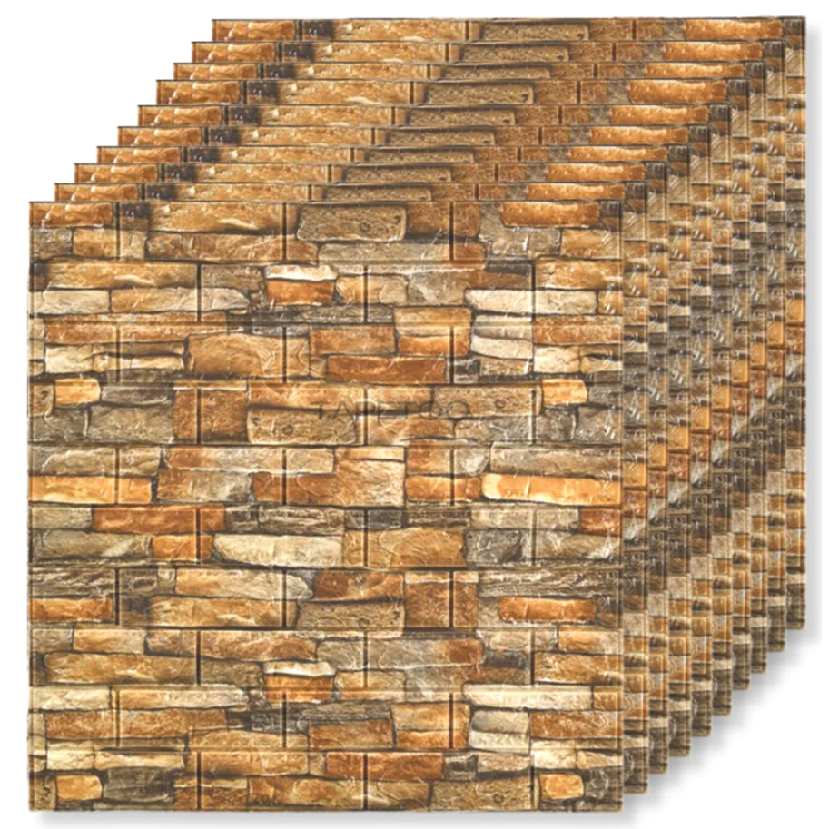 Set 10x Tapet 3D, autoadeziv/autocolant, At Performance, spuma moale, design modern, pentru interior, usor de curatat, rezistent la apa 70 X 77x0.5cm, model caramida MARO DESCHIS