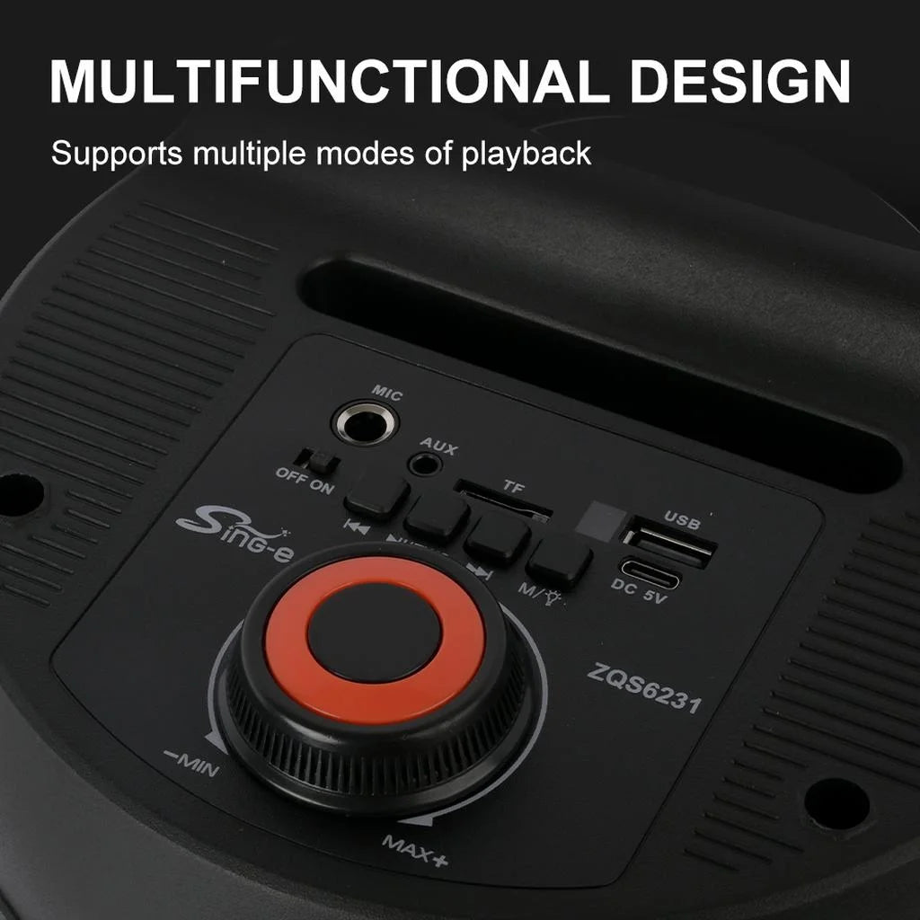 Boxă Portabilă Sing-e 6.5” x2 cu Bluetooth, Lumini RGB, USB/TF, Radio FM și Microfon – 20W, TWS