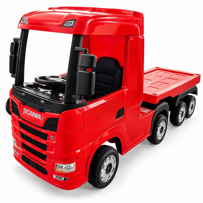 Camion Electric pentru Copii KIDOO cu Remorcă, Licență Oficială SCANIA, Telecomandă 2.4G, Model BJHL698B – 12V, Lumini și Muzică Rosu
