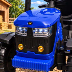 Tractor Electric cu Telecomandă pentru Copii KIDOO, cu Remorcă și Gard, Far, Sunet Motor, Claxon, MP3/USB – 3-6 Ani Albastru