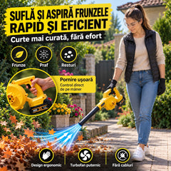 Suflantă și Aspirator fără fir 2 în 1 AT PERFORMANCE® AT-919, 48V, 880W, 18.000 RPM, cu 2 Acumulatori, pentru Frunze, Praf și Zăpadă Ușoară