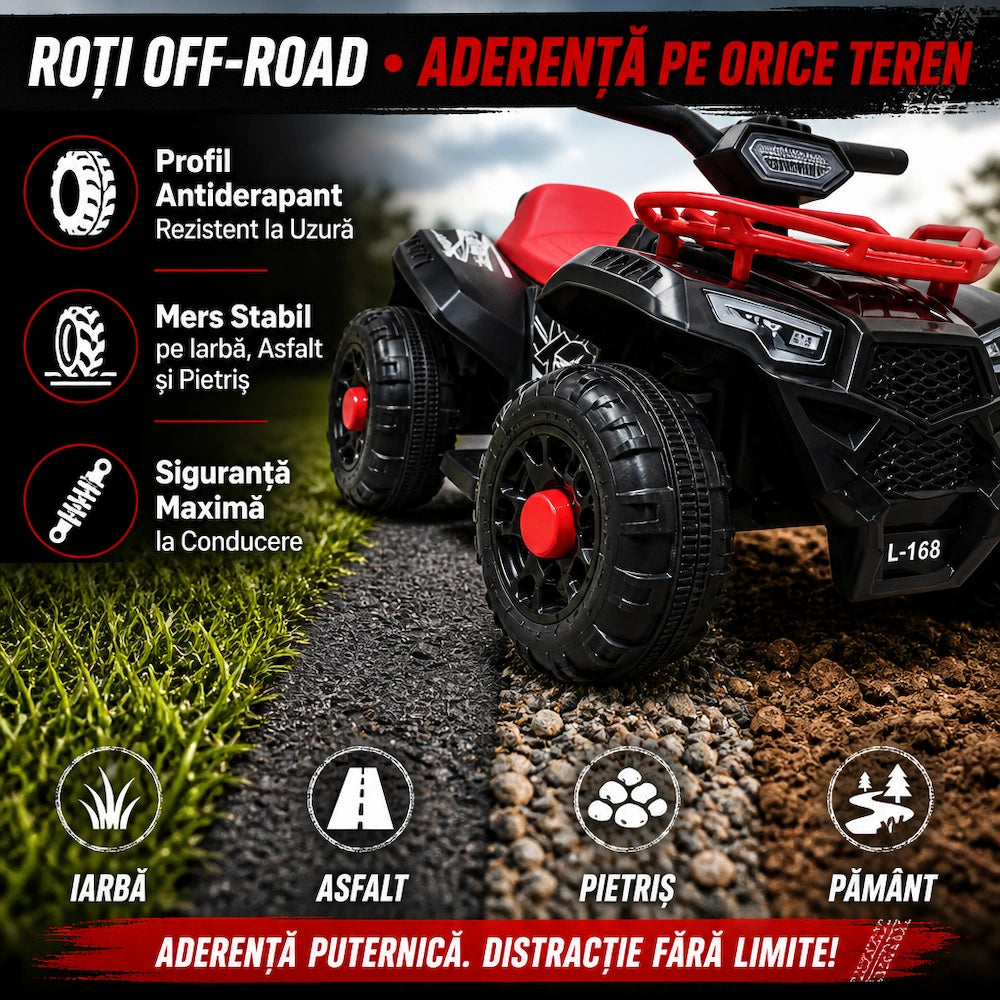 ATV Electric Copii KIDOO® L-168, 6V, 3–5 km/h, 3–8 ani – Distracție Off-Road, Sigur și Ușor de Utilizat