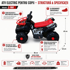ATV Electric Copii KIDOO® L-168, 6V, 3–5 km/h, 3–8 ani – Distracție Off-Road, Sigur și Ușor de Utilizat