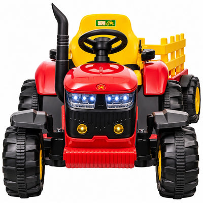 Tractor Electric cu Telecomandă pentru Copii KIDOO, cu Remorcă și Gard, Far, Sunet Motor, Claxon, MP3/USB – 3-6 Ani Rosu