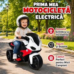 Motocicletă Electrică pentru Copii KI-0003, 6V, 3 Roți, Baterie Reîncărcabilă, 2-6 Ani