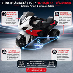 Motocicletă Electrică pentru Copii KI-0003, 6V, 3 Roți, Baterie Reîncărcabilă, 2-6 Ani