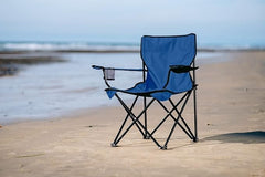 Scaun pliabil de plajă și camping AT PERFORMANCE® – Portabil, ușor, multifuncțional, 120 kg, cu geantă transport și suport pahar – Albastru